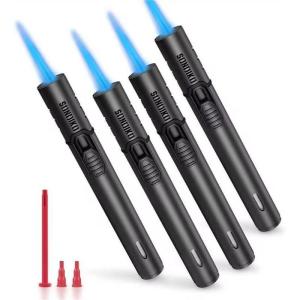 imageSondiko Torch Lighters Refillable Butane Lighter with Adjustable Jet Flame Metal Shell Butane Nozzle Adapter Kit for Candle Grill BBQ Fireworks 4 Pack Black