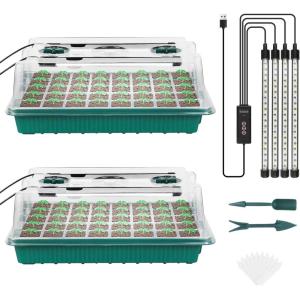 imageSondiko Seed Starter Tray with Grow Light Heated Seed Starter Kit with Temperature Display Humidity Dome Germination Kit Adjustable Plant Light for Seed Starting and Seedling GrowthGreen