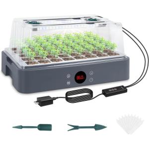 imageSondiko Seed Starter Tray with Grow Light Heated Seed Starter Kit with Temperature Display Humidity Dome Germination Kit Adjustable Plant Light for Seed Starting and Seedling GrowthGray